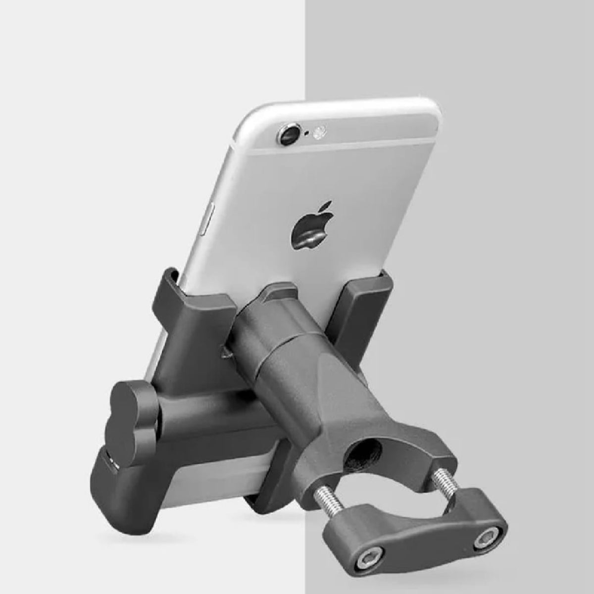 Phone holder with an Apple smartphone on a white background