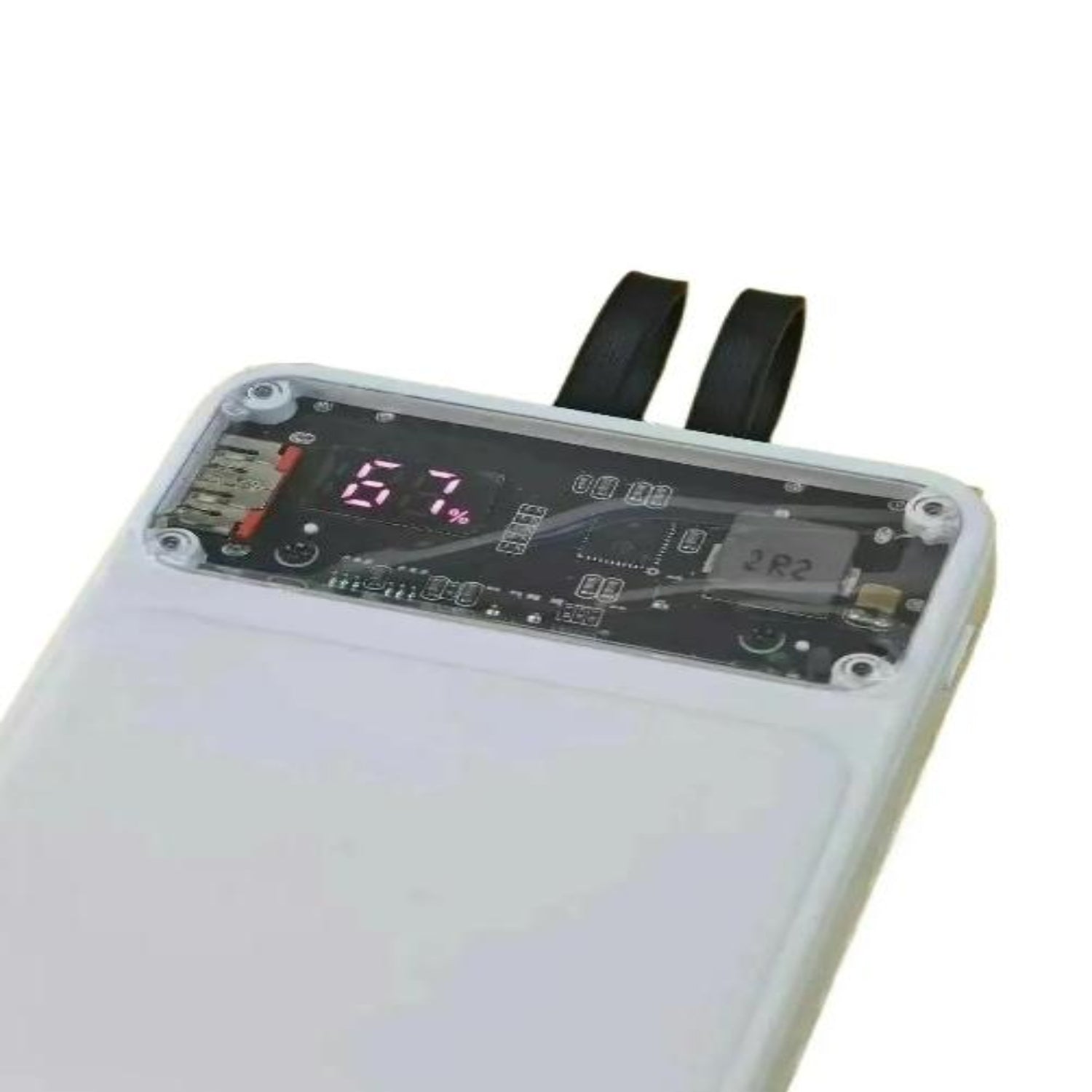 Electronic device with a digital display on a white background.